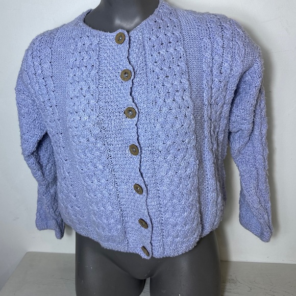 Vintage Carrargdonn Cableknit Coastal Blue Cotton/Linen Cottagecore Cardigan S - Picture 3 of 9